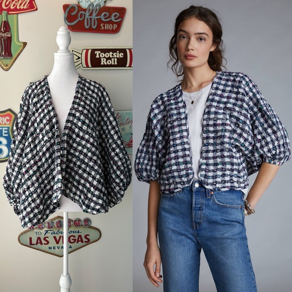 Anthropologie June Gingham Cropped Kimono OS - Picture 1 of 10